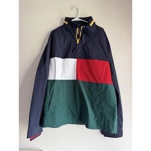 New Tommy Hilfiger Quarter-Zip Windbreaker hide-able (zip-in) hood Men's Size XL
